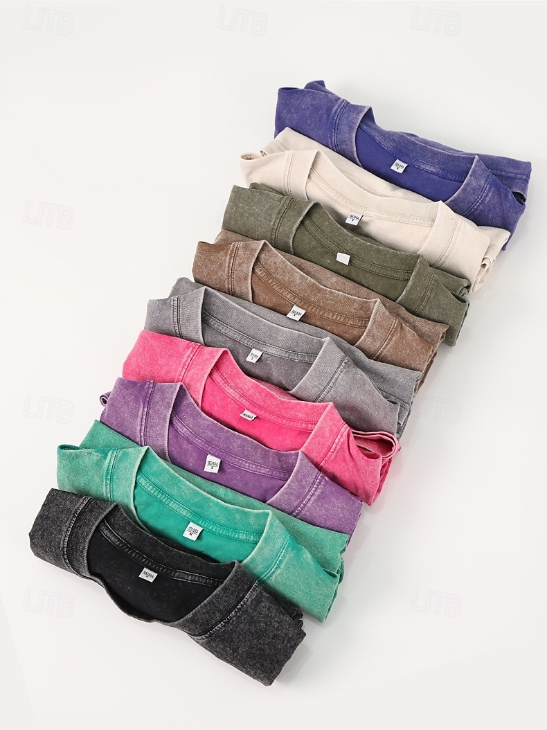 SoftFade™ Camicia Uomo 100% Cotone Camicia Acid Wash Manica Corta Collo a Giro Estate Piana Vintage Casual Abbigliamento Tinto Sbiadito Casual Streetwear Rosa Viola Caffè Top Tee per Uomo del 2026 a $29.99 –P2