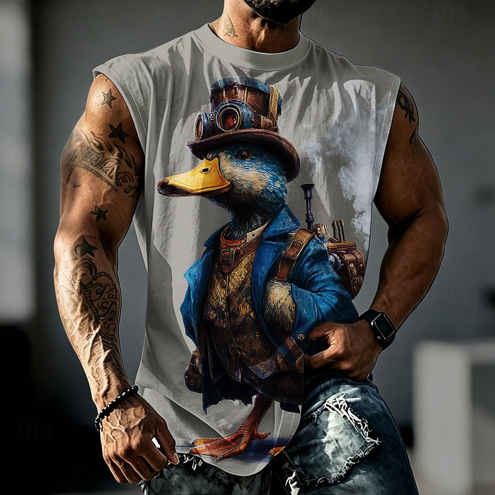 Voor heren dier Eend Onderhemd Mouwloos T-shirt 3D-afdrukken Strakke ronde hals Overhemd Grappig Dagelijks Straat Geel Khaki Grijs Lente zomer Kleding S M L XL XXL 3XL 2026 - $17.99 –P2