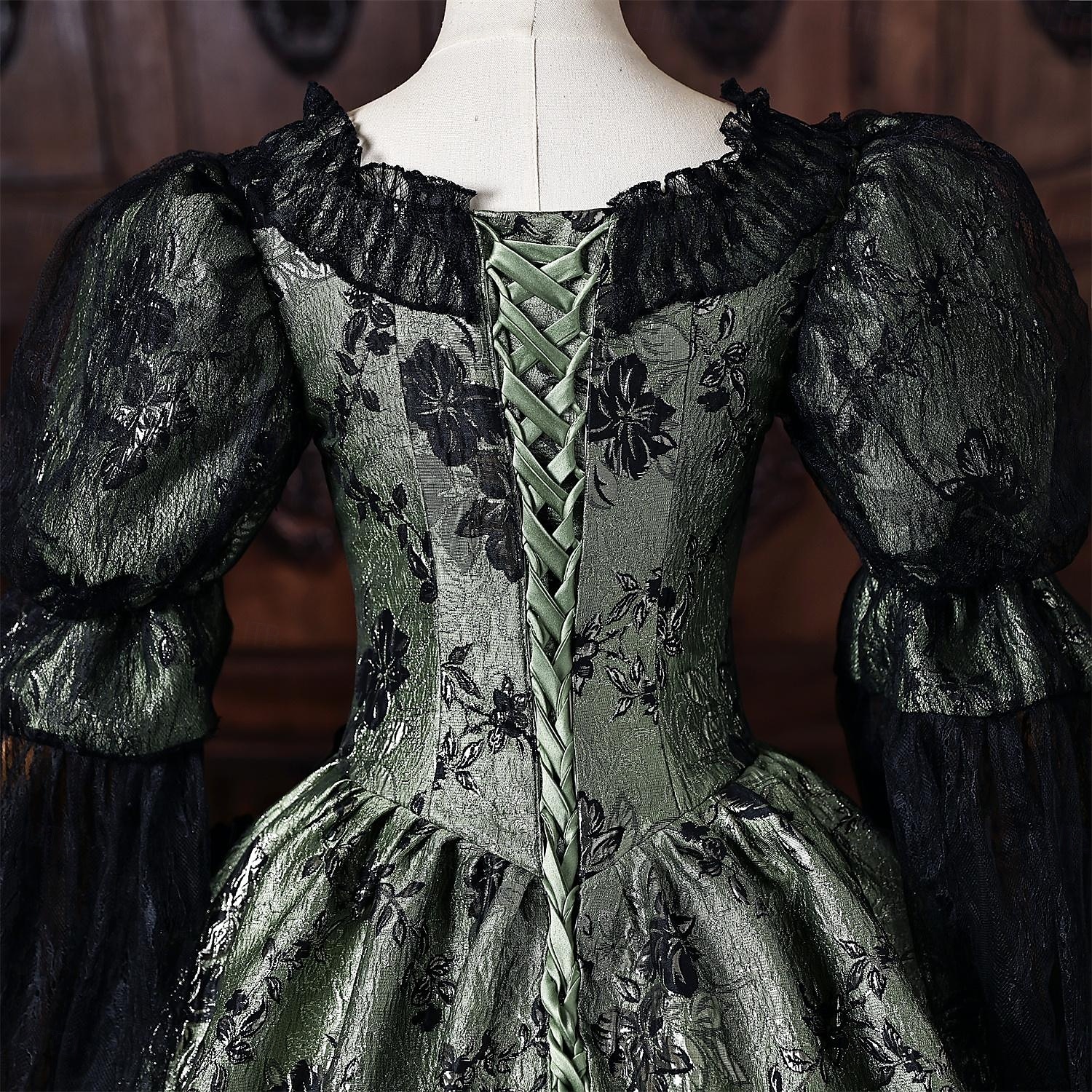 Rococo Baroque Ball Gown Floor Length Dress Ball Gown Puff Balloon Sleeve Princess Bridal Lace Floral Ball Gown Square Neck Fancy Dress Women's Royal Halloween Carnival Masquerade Tea Party Party 2026 - $301.49 –P8