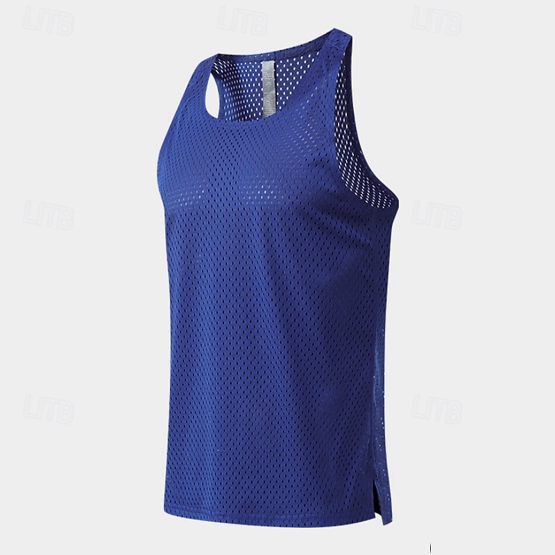 Herre Ensfarget Treningstank topp Singlet til jogging Gymtopp Sommer Vår Netting Ermeløs Hurtigtørkende Komprimering Fukttransport Pustende Treningsøkt Løp Vandring Jogge Blå Svart Hvit Sports 2026 - $16.99 –P1