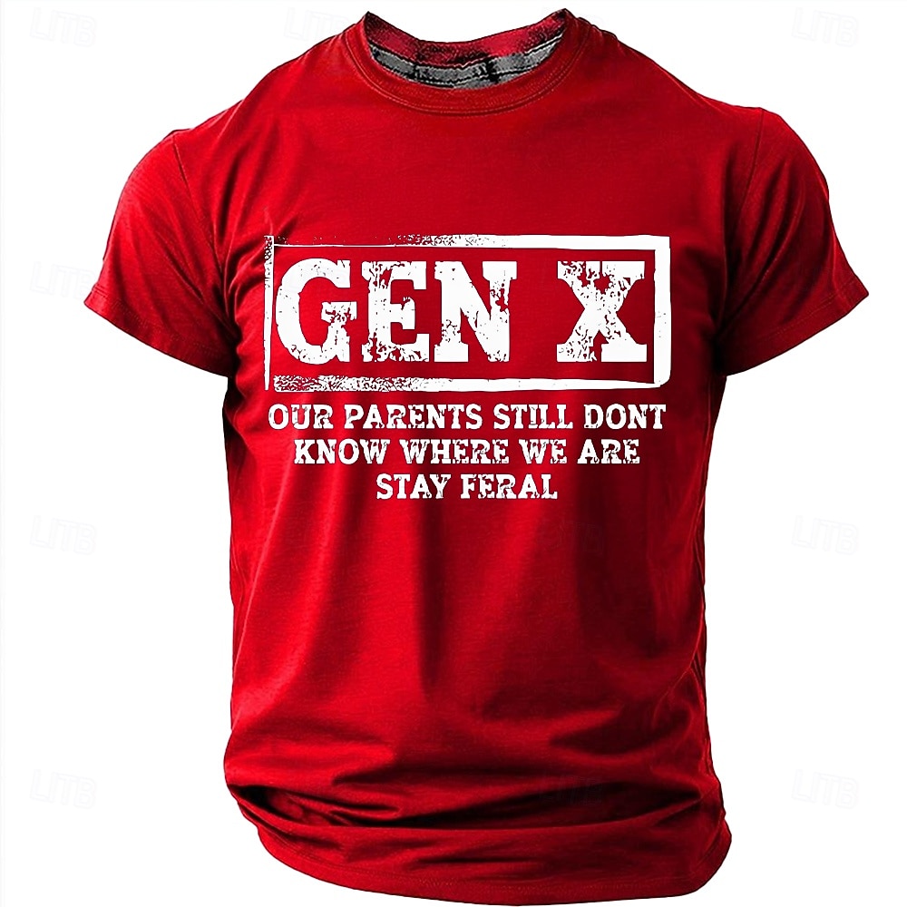 Maglietta sarcastica e umoristica da uomo con scritta divertente "stay feral" stile gen x, retrò anni '70 '80, grafica, girocollo, maniche corte, streetwear quotidiano, casual, regalo per la festa del del 2026 a $18.99 –P8