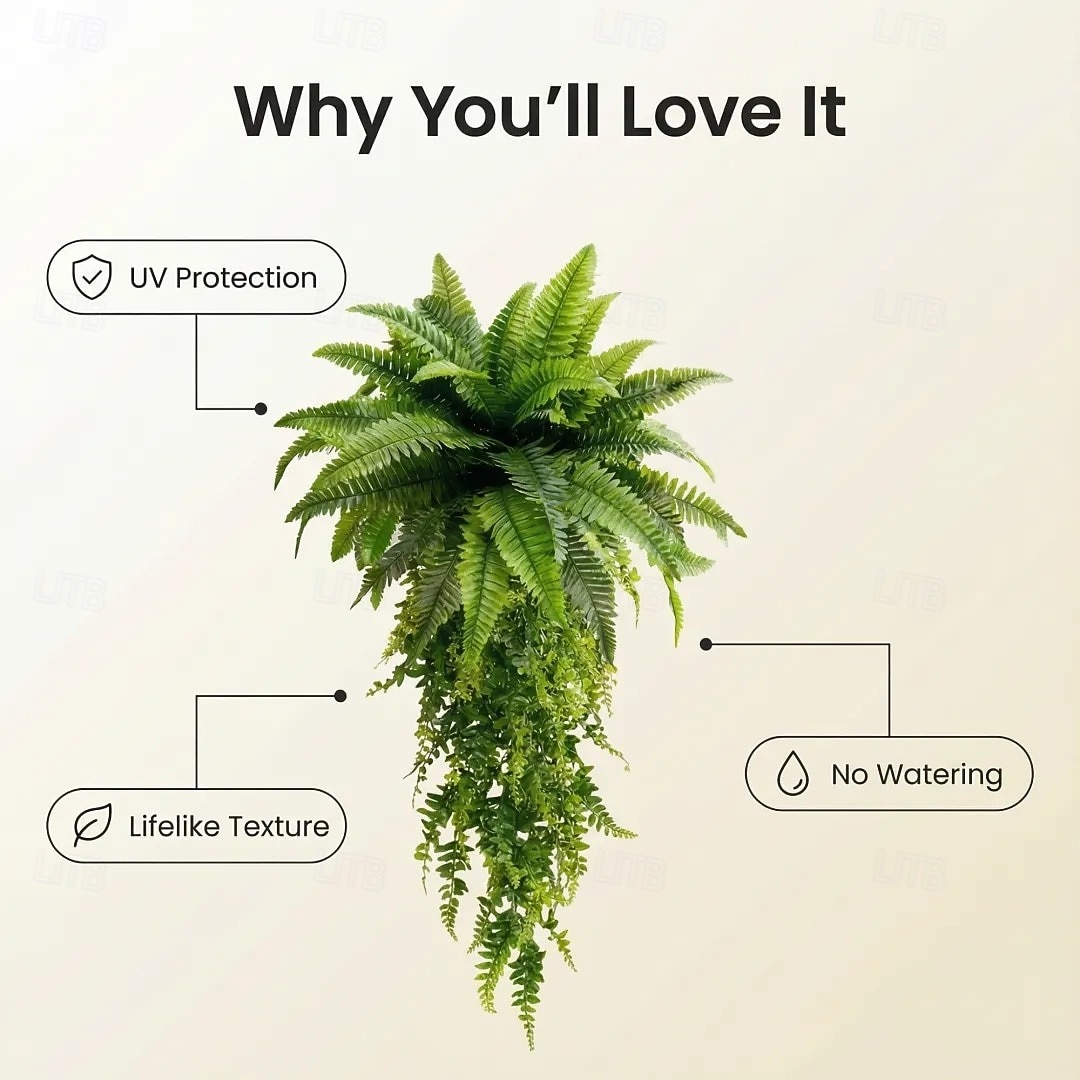 Sada umělých závěsných rostlin bostonské kapradiny, která působí jako skutečná, UV odolná, realistická umělá zeleň do interiéru &venkovní, závěsný koš, zeď, terasa, veranda, zahrada, svatba &bytové 2026 - $22.99 –P4