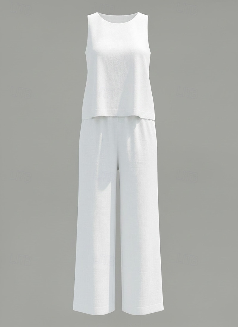 Per donna Set di biancheria in cotone Gilet in cotone e lino Set di Pantaloni Senza Maniche Girocollo Tinta unica Moda Streetwear Casuale Quotidiano All'aperto Bianco Giallo Beige Estate Vestibilit del 2026 a $36.99 –P9