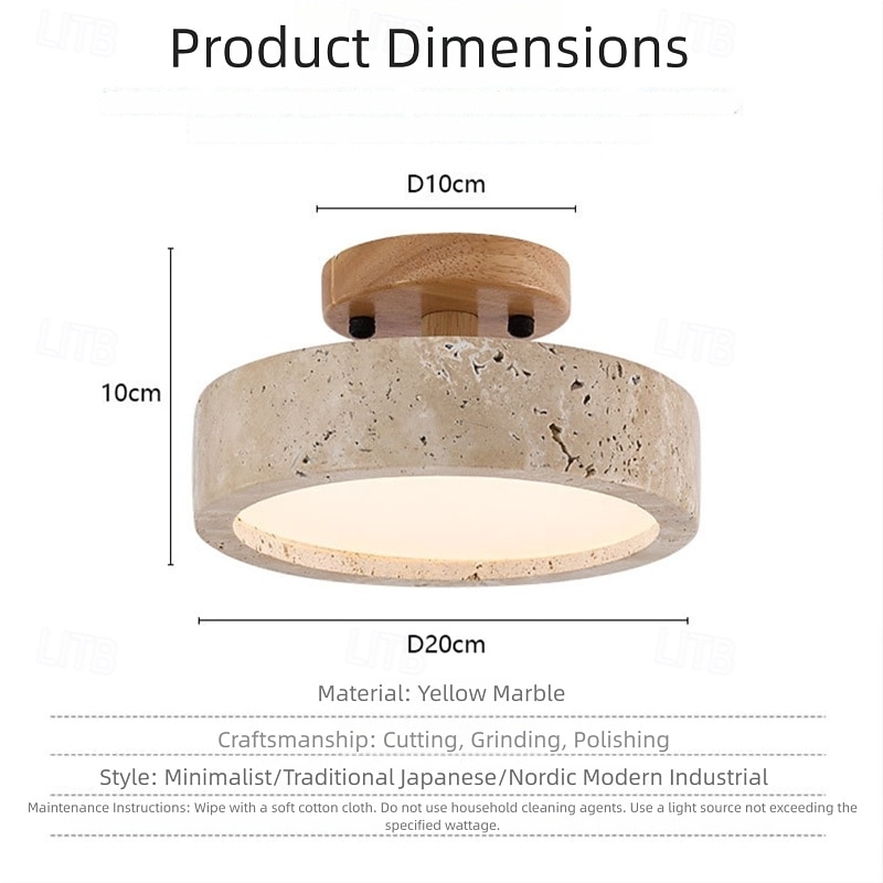 Farmhouse Hallway Ceiling Light Fixture Natural Stone Ceiling Light Mid Century Modern Semi Flush Mount Ceiling Light  LED Close to Ceiling Light for Corridor Porch Bathroom Kitchen 2026 - $140.99 –P6