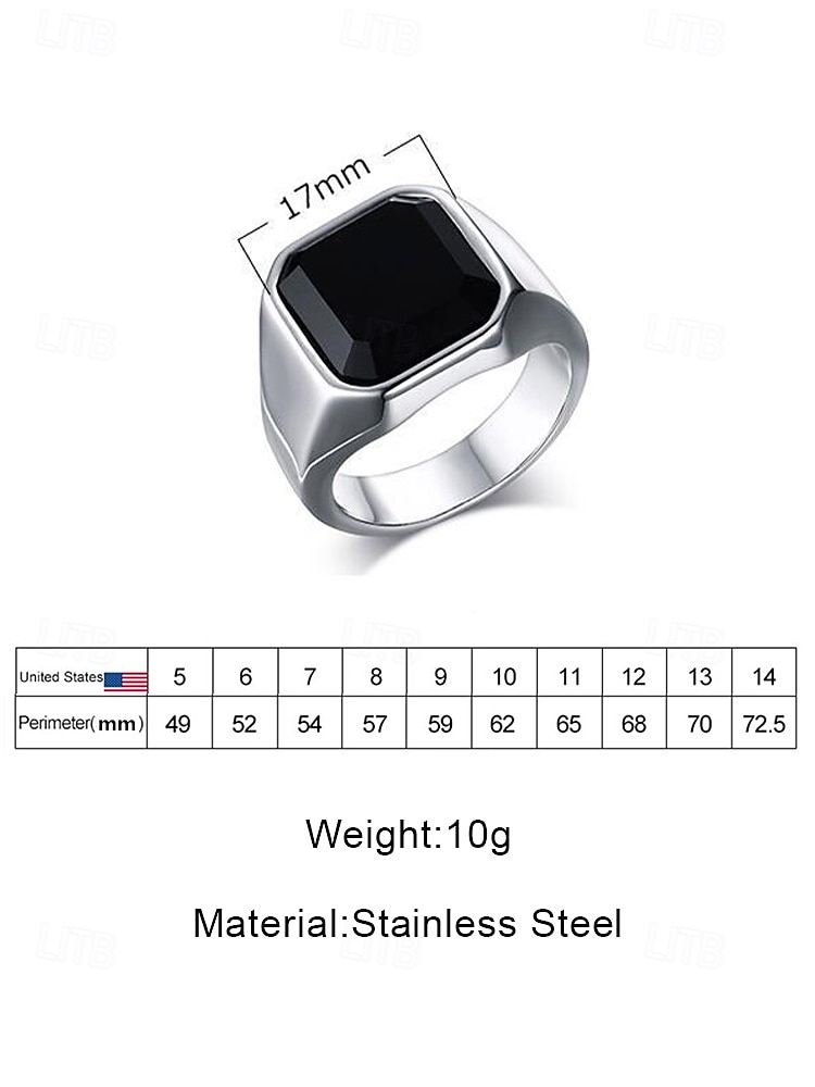 Men's Bohemian Stainless Steel Natural Stone Ring, Multi Size Statement Signet Ring for Daily Casual Wear, Beach Vacation and Resort Styling 2026 - $14.99 –P13
