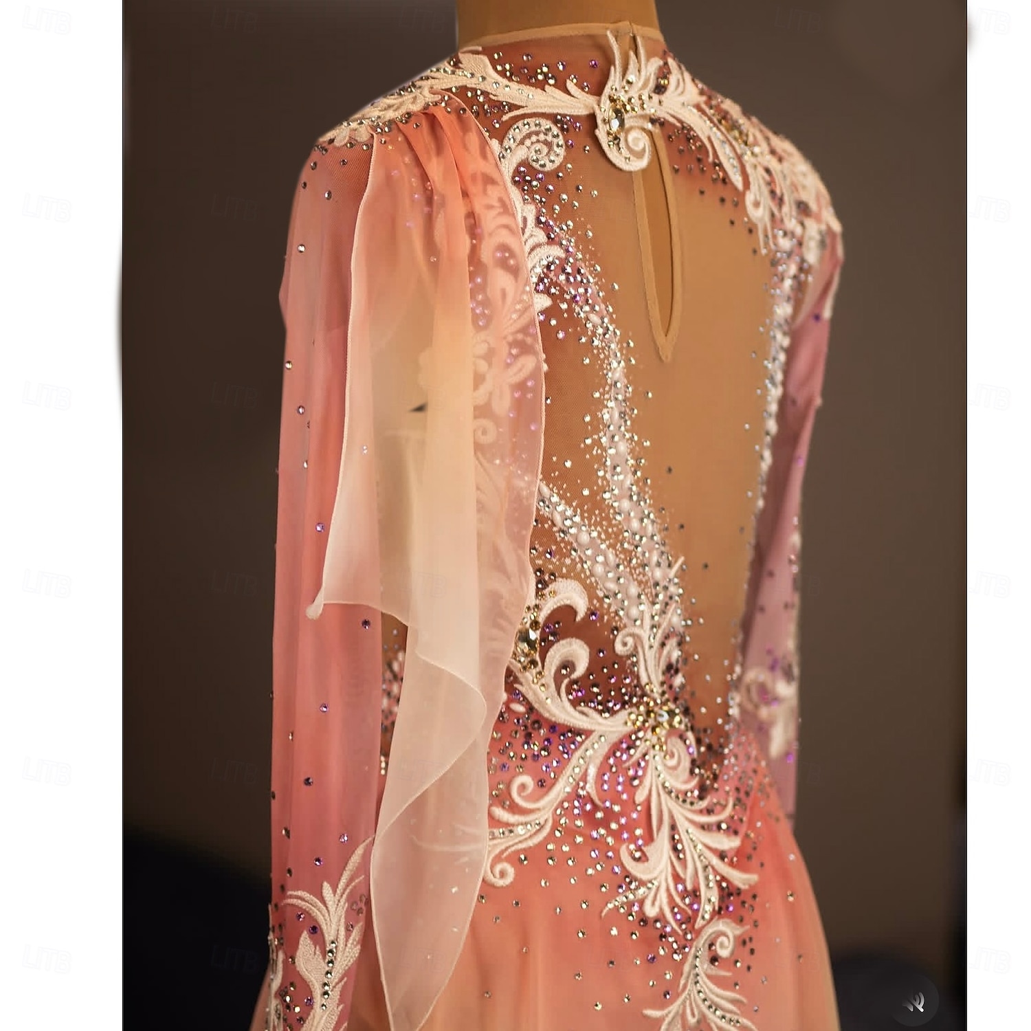 Figure Skating Dress Women's Ice Skating Dress Pink Patchwork Thumbhole Stretchy Training Competition Skating Wear Classic Crystal / Rhinestone Long Sleeve Ice Skating Figure Skating 2026 - $592.09 –P7