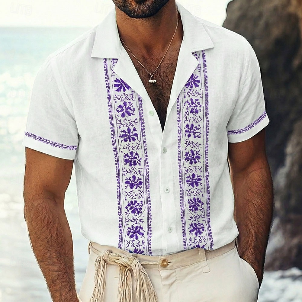 Hombre Estampado Floral Étnico Flores Camisa Camisa Guayabera Camisa de campamento Mangas cortas retro de la vendimia Casual Diario vacaciones en la playa Verano Primavera Collar Cubano Impresión 3D 2026 - $25.99 –P4