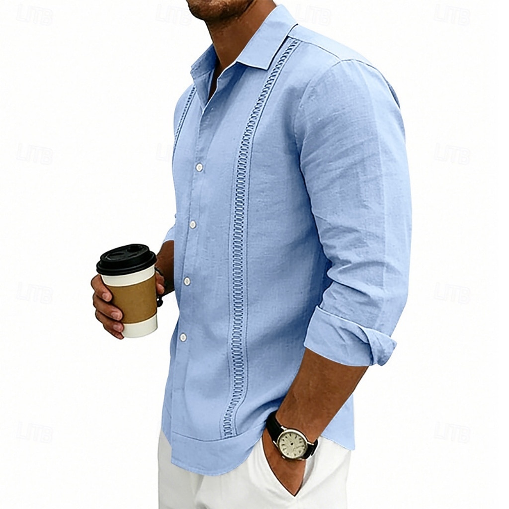 Herren Hemd Leinenhemd Sommerhemd Strandhemd Einfach Lässig Urlaub Schwarz Weiß Marineblau Khaki Langarm Umlegekragen Sommer Frühling Bekleidung Patchwork 2026 - $25.99 –P2