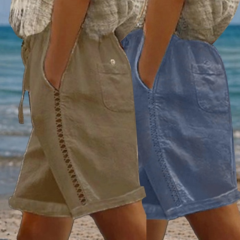 Pachete multiple 2 buc pantaloni scurți pentru femei 100% bumbac pantaloni scurți de vară pantaloni scurți de plajă pantaloni scurți la modă vacanță pantaloni scurți de bază natural simplu buzunare laterale decupate confort respirabil neelastic stradă cas 2026 - $42.99 –P2