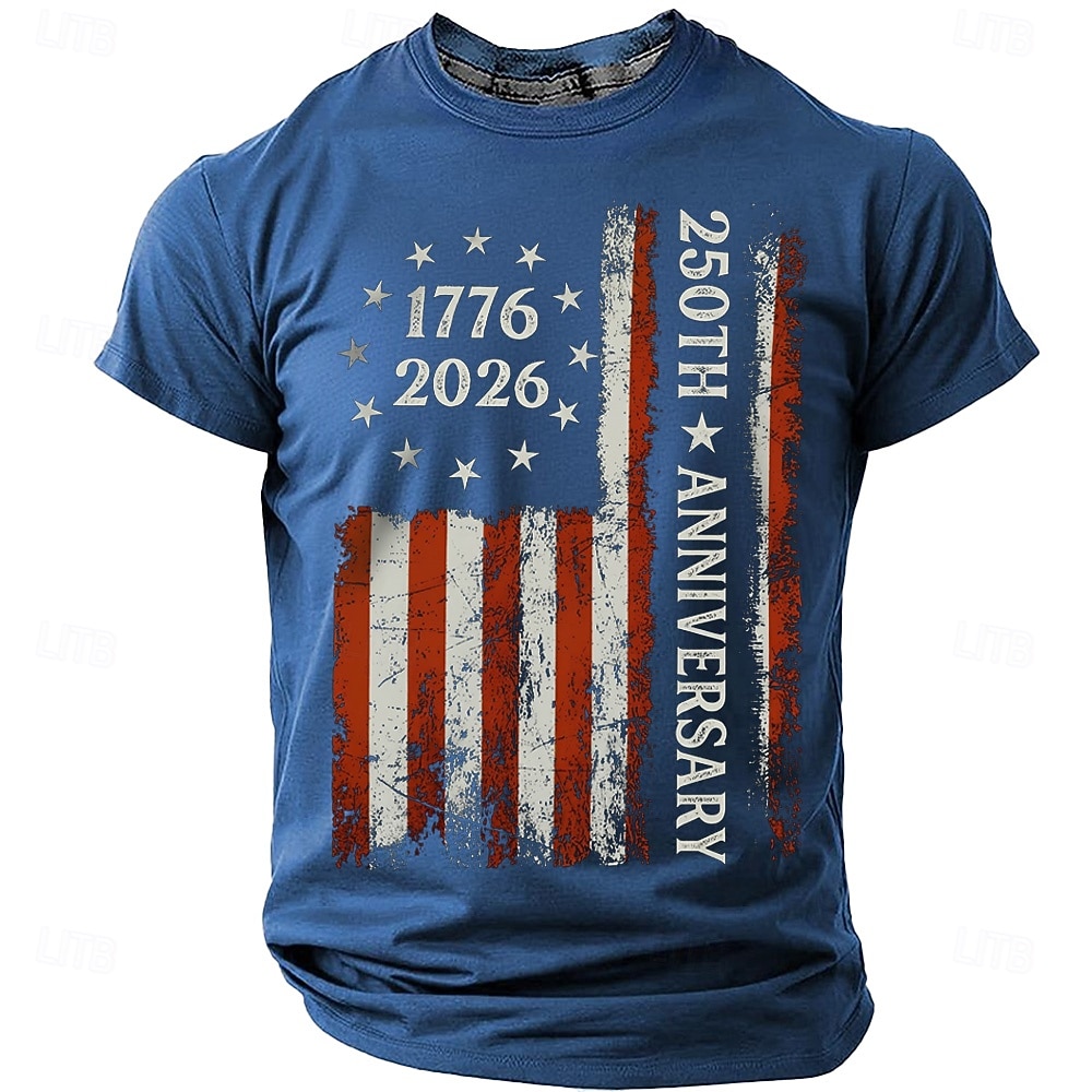 4th of July 2026 250th Memorial Day Men's 3D Print US Flag Crew Neck Short Sleeve T-Shirt Daily Street 2026 - $22.99 –P4