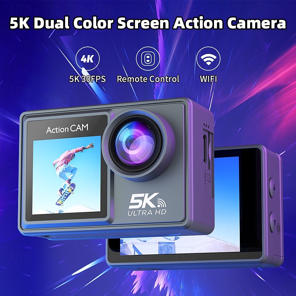 Экшн-камера 5K 30 кадров в секунду, двухэкранная сенсорная камера с Wi-Fi, водонепроницаемая, с пультом дистанционного управления, подводная камера для видеоблогинга, подходит для использования на 2026 - $108.99 –P1