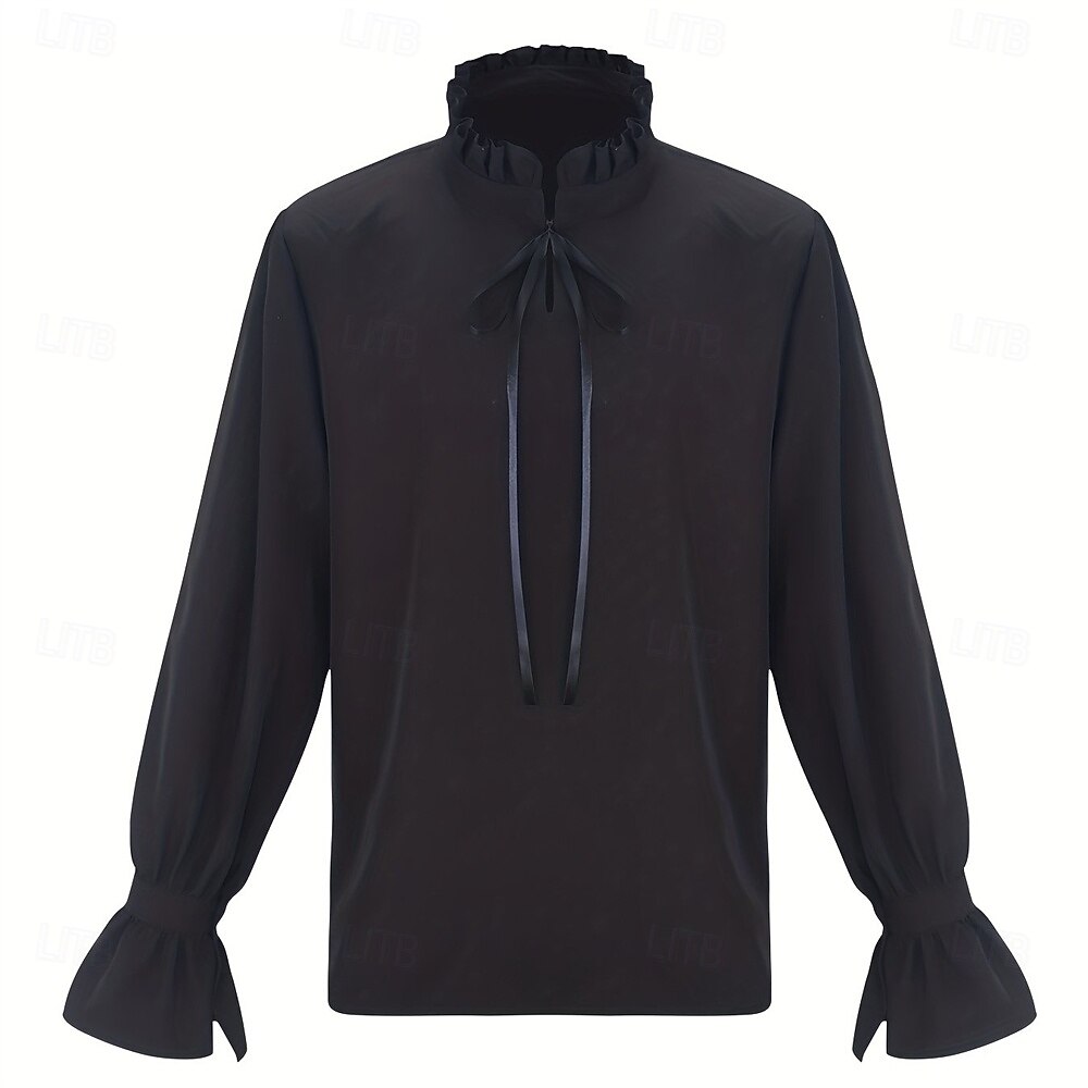 Gothic Medieval Renaissance Shirt Long Sleeves Vampire Pirate Bard Nobleman Lace up Ruffle Solid Color Fancy Dress Men's Royal Steampunk Halloween Carnival Renaissance Fair LARP Adults Shirt 2026 - $36.99 –P1