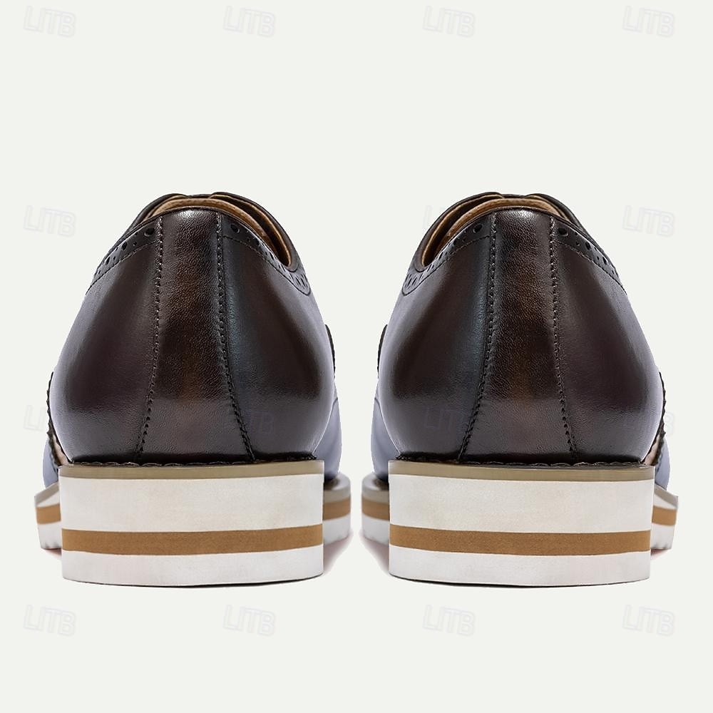 Zapatos de vestir de cuero bicolor con cordones y estilo brogue, calzado casual elegante para hombre, ideal para el trabajo, fiestas y eventos nocturnos. 2026 - $94.99 –P9