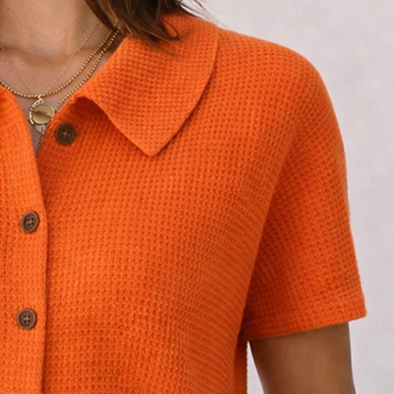 Per donna Camicia Camicia a nido d'ape Camicia casual Camicia con Bottoni Bottoni Tinta unica Semplice Vacanza Moda Quotidiano Manica Corta Collo ripiegato Top Regolari All'aperto Abbigliamento del 2026 a $25.99 –P4