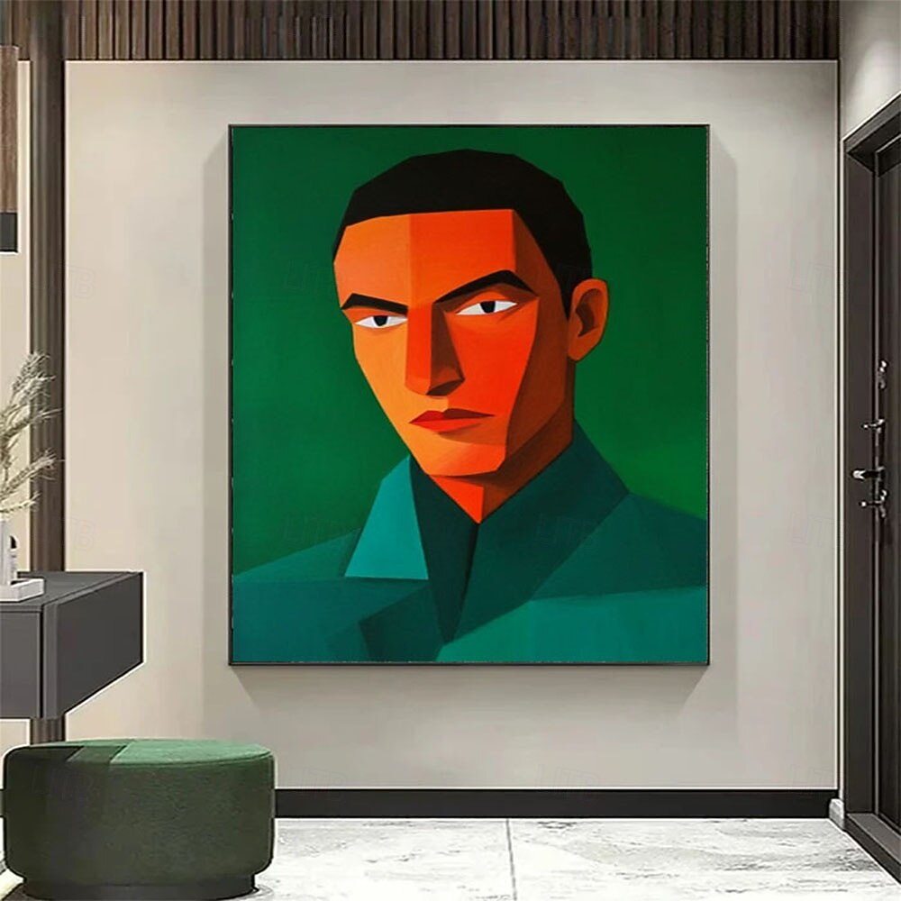 Modern Abstract Portrait Painting Green Orange Figure Wall Art Cubist Face Canvas Contemporary Large Man Artwork Decor 2026 - $126.99 –P4