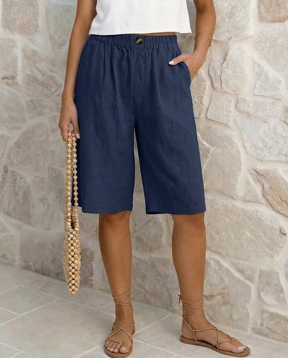 Mulheres Calças com toque de linho Bermudas Calças Capri Calção Férias Moda Roupa de rua Comprimento do joelho Cintura Alta Tecido Bolsos Cintura elástica Respirabilidade Confortável Respirável Com de 2026 por $9.49 –P5