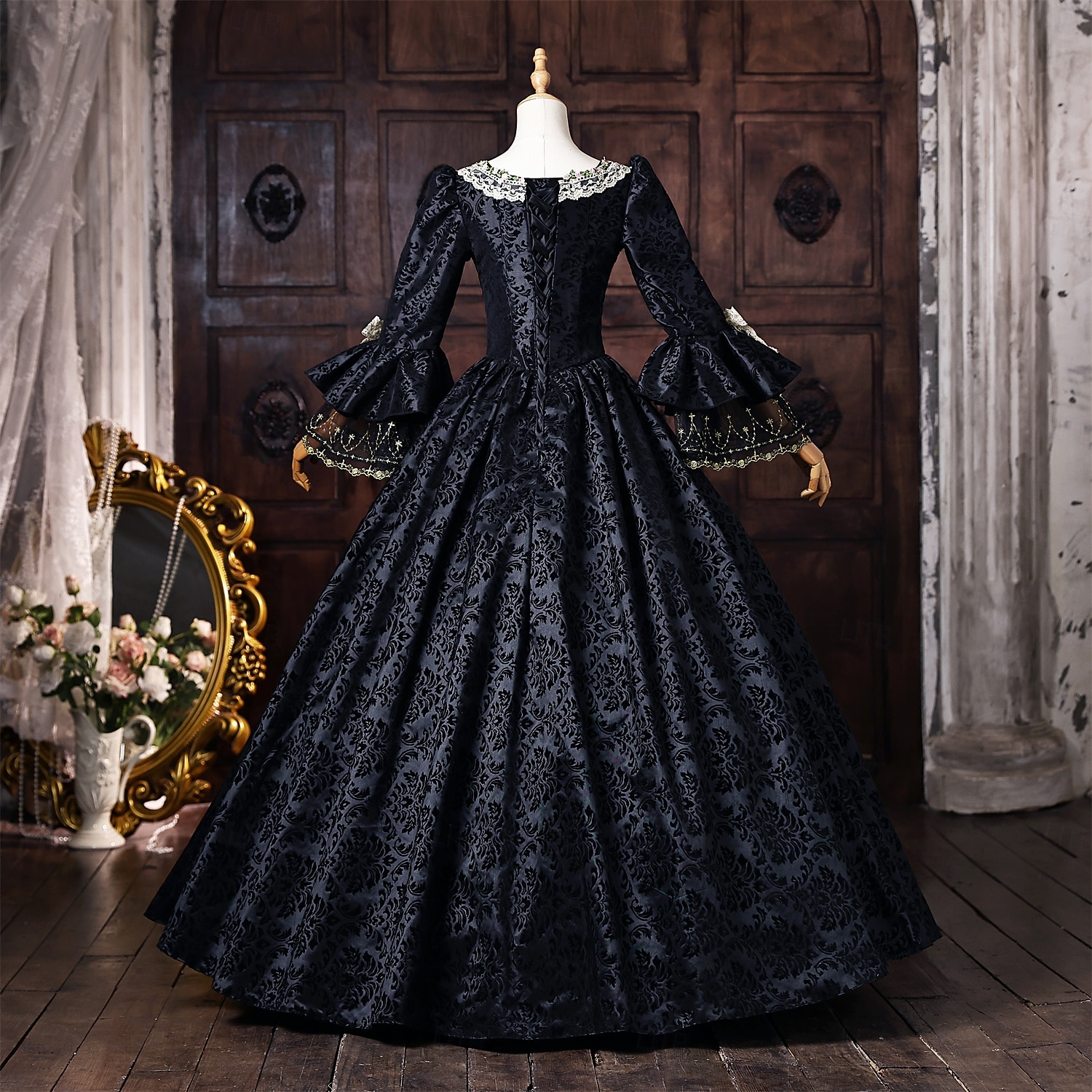 Rococo Baroque Ball Gown Floor Length Dress Ball Gown Long Sleeves Princess Bridal Lace Floral Ball Gown Square Neck Fancy Dress Women's Royal Halloween Carnival Masquerade Prom Tea Party Party 2026 - $203.19 –P4