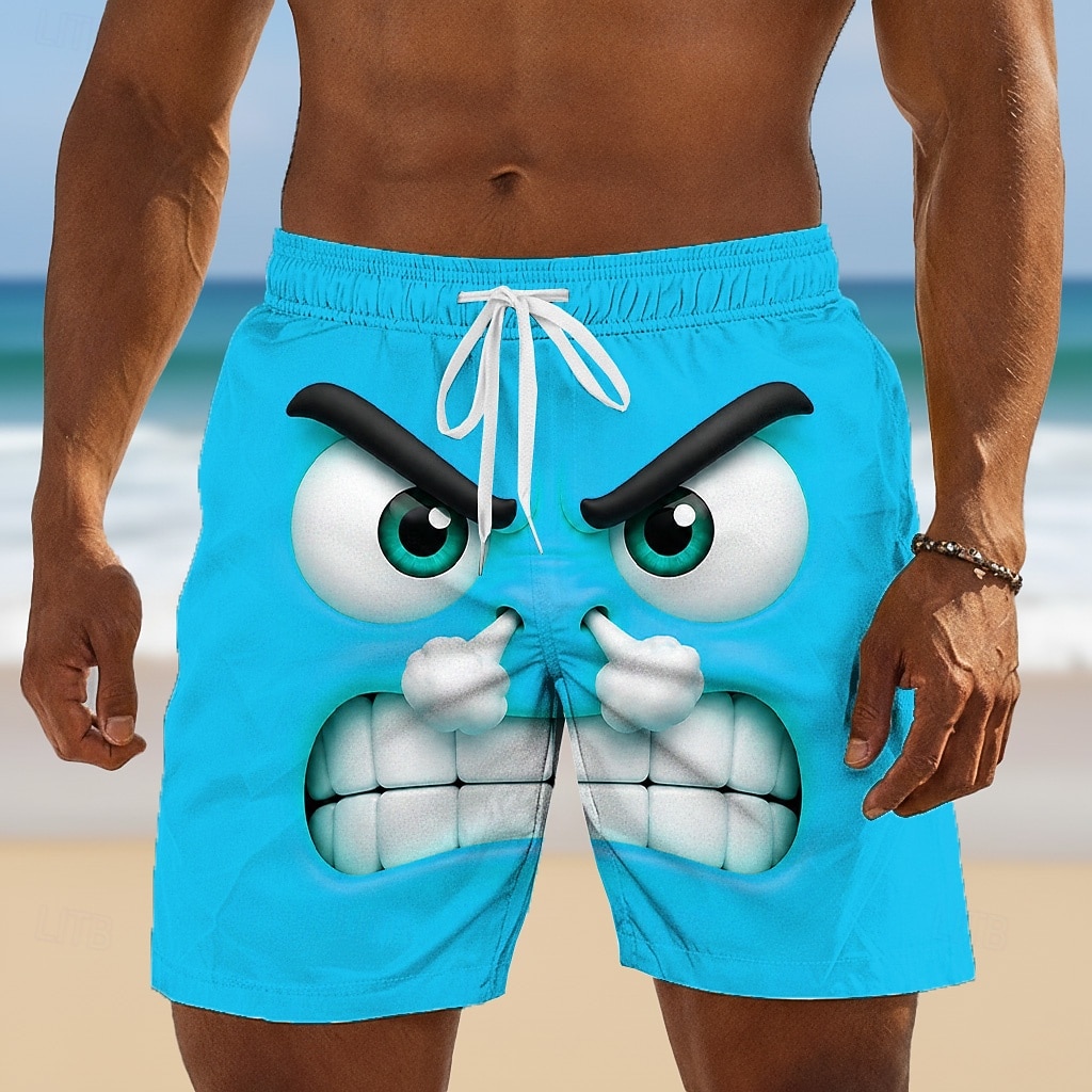Herren 3D Zeichentrick Lustig Wütendes Gesicht Badehosen Badeanzüge Badeshorts Boardshorts Mittlere Taille Retro Vintage Strandurlaub Seitentaschen Netzfutter Elastischer Kordelzug in der Taille 2026 - $20.99 –P3