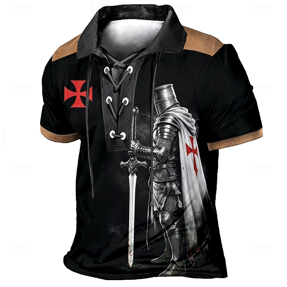 Hombre Caballeros templarios Camisetas polo Manga Corta Camisas de polo Diseño Vintage Casual Ropa de calle Ropa Cotidiana Impresión 3D Malla Transpirable Primavera verano Azul Piscina Negro Marrón 2026 - $22.99 –P4