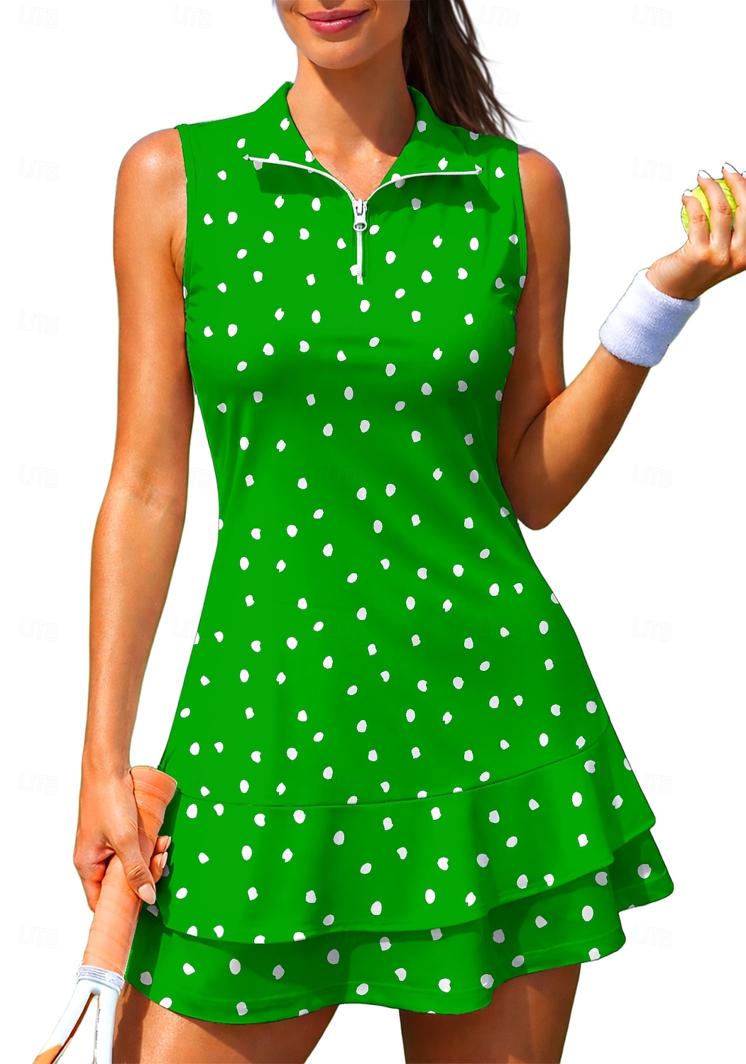 Femmes Géométrique À pois Robe de tennis tenue de sport Sans manches Floral Respirant Tennis Le golf Badminton Col Polo Col zippé Robe Noir avec blanc Jaune Rose Vêtements de tennis de 2026 ? $28.99 –P12