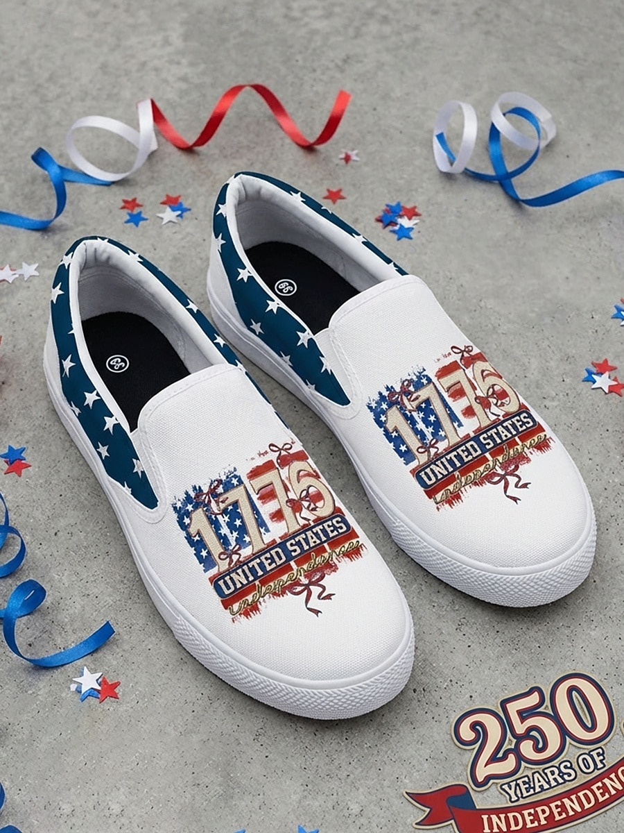 USA:s 250-årsjubileum Dam America slip-on canvas sneakers - Patriotisk USA-flagga tryck Lätta andningsbara vardagsskor för självständighetsdagen parader  vardagligt streetwear 2026 - $46.99 –P5