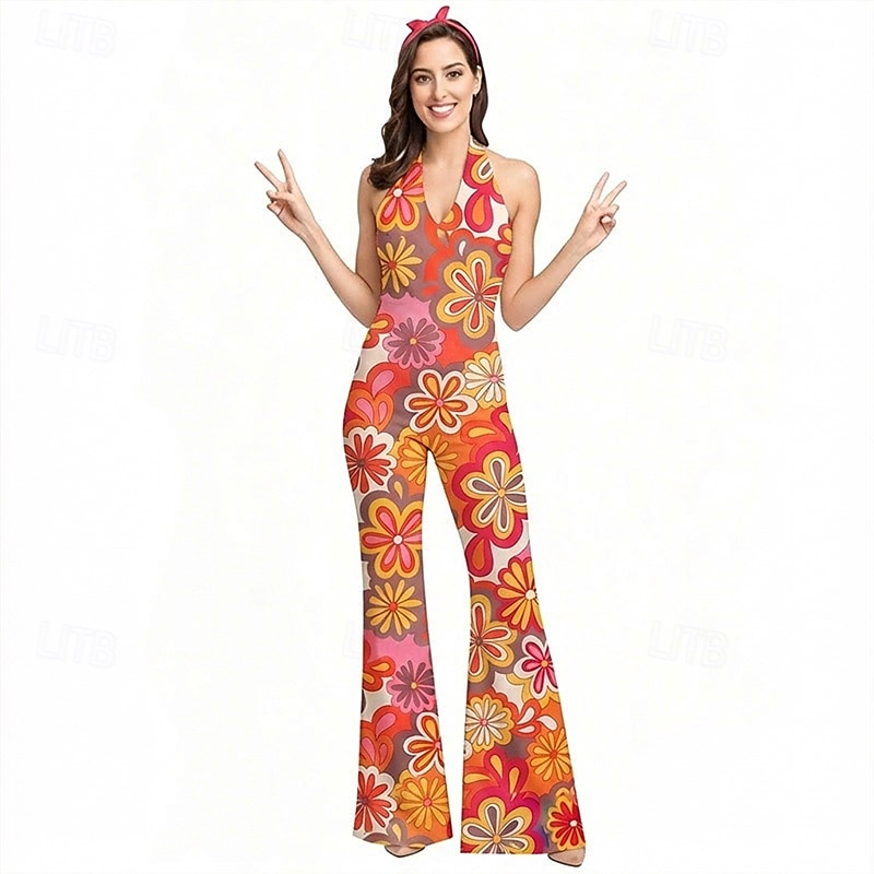 Retro Antiguo Boho Años 70 Pantalones acampanados Mono Hippie Disco Floral Disfraz Mujer Víspera de Todos los Santos Carnaval Vacaciones Festival de Música Festival Adulto Mono 2026 - $29.99 –P7
