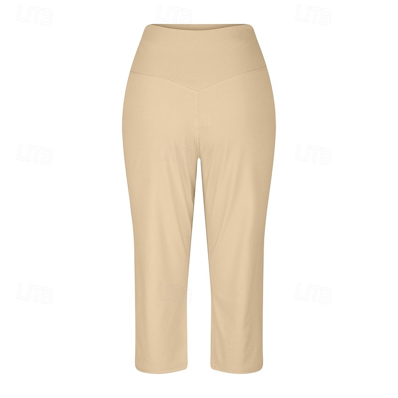 Women's Wide Leg Chinos Vacation Classic Style Basic Capris High Waist Plain Pocket Comfy Comfort Soft Stretchy Casual Gym Yoga Apricot Black White Army Green Spring Regular Fit 2026 - $8.49 –P4