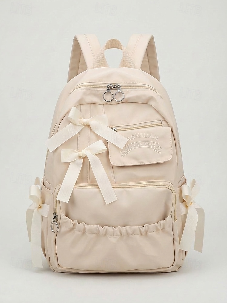 Mochila feminina de poliéster com laço decorativo, várias cores, grande capacidade com vários bolsos, alças ajustáveis, perfeita para o ensino fundamental. &volta às aulas no ensino fundamental, de 2026 por $24.99 –P2
