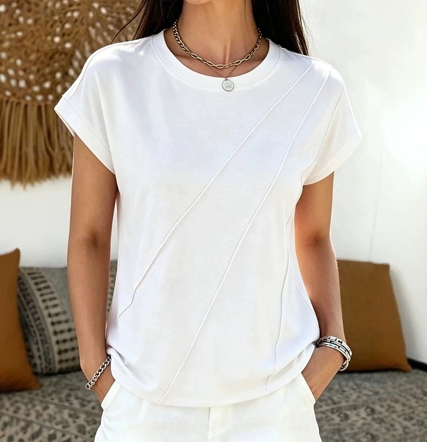 Per donna Maglietta Elegante Classico Manica Corta Girocollo Top Regolari Casuale Blu Nero Bianco Rosa Estate Primavera del 2026 a $21.99 –P3