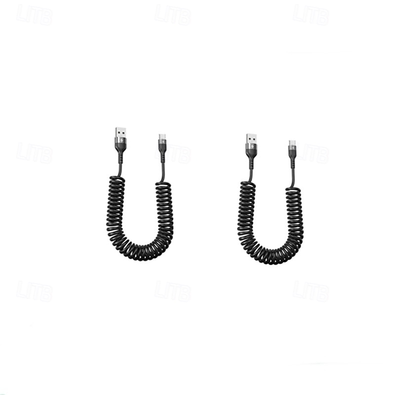 Pacote com 2 cabos USB-C espirais de 5A para carro, cabo de carregamento rápido USB-A para Tipo-C com mola, extensível até 1 m, cabo de dados espiral para Android Auto, Samsung Galaxy S24, S23, S22, de 2026 por $12.99 –P4