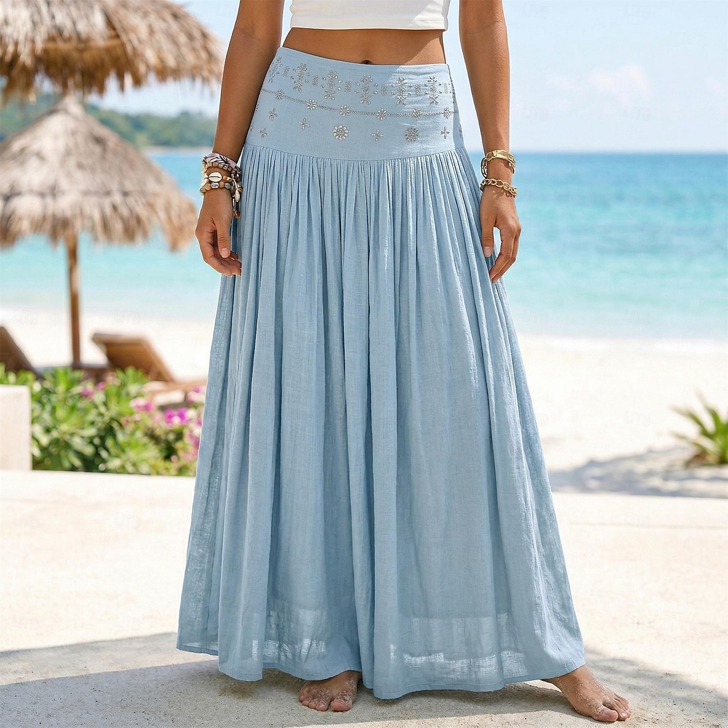 Per donna Gonna da vacanza Bohemien Vintage Moda Etnico Maxi Vita Alta Gonne Semplice Arricciato Patchwork Foratura a caldo Micro-elastico Spiaggia Vacanza Blu Verde mela Marrone rossastro Giallo del 2026 a $31.99 –P3