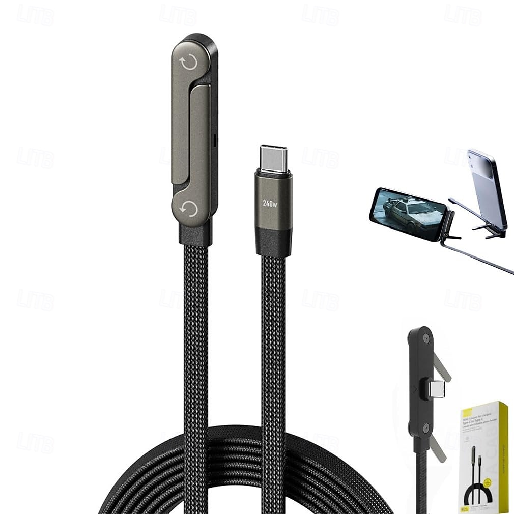 Câble USB-C vers Type-C 240 W, tête pivotante à 180° avec support pour téléphone, câble de charge rapide tressé en nylon pour MacBook, iPhone 17/16/15 Pro Max, Samsung S26 Ultra Plus, iPad Pro et de 2026 ? $16.99 –P1