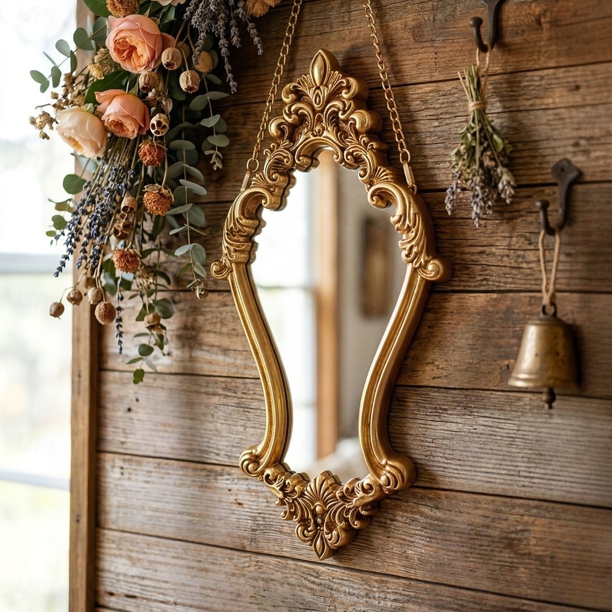 Vintage Gold Decorative Wall Mirror, 3D Classical Floral Resin Hand-Painted Hanging Mirror, Home Wall Art for Bathroom, Vanity, Bedroom Décor, Holiday Gift, Photography Prop 2026 - $41.99 –P7
