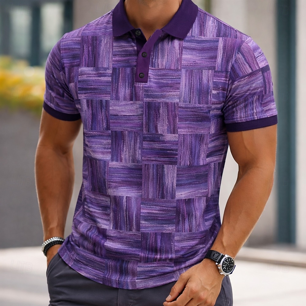 Men's Geometic Sports Polo Shirts Short Sleeve Polo Shirts Collared Shirts Casual Athleisure 3D Print Buttons Summer Spring Blue Purple Green 2026 - $22.99 –P3
