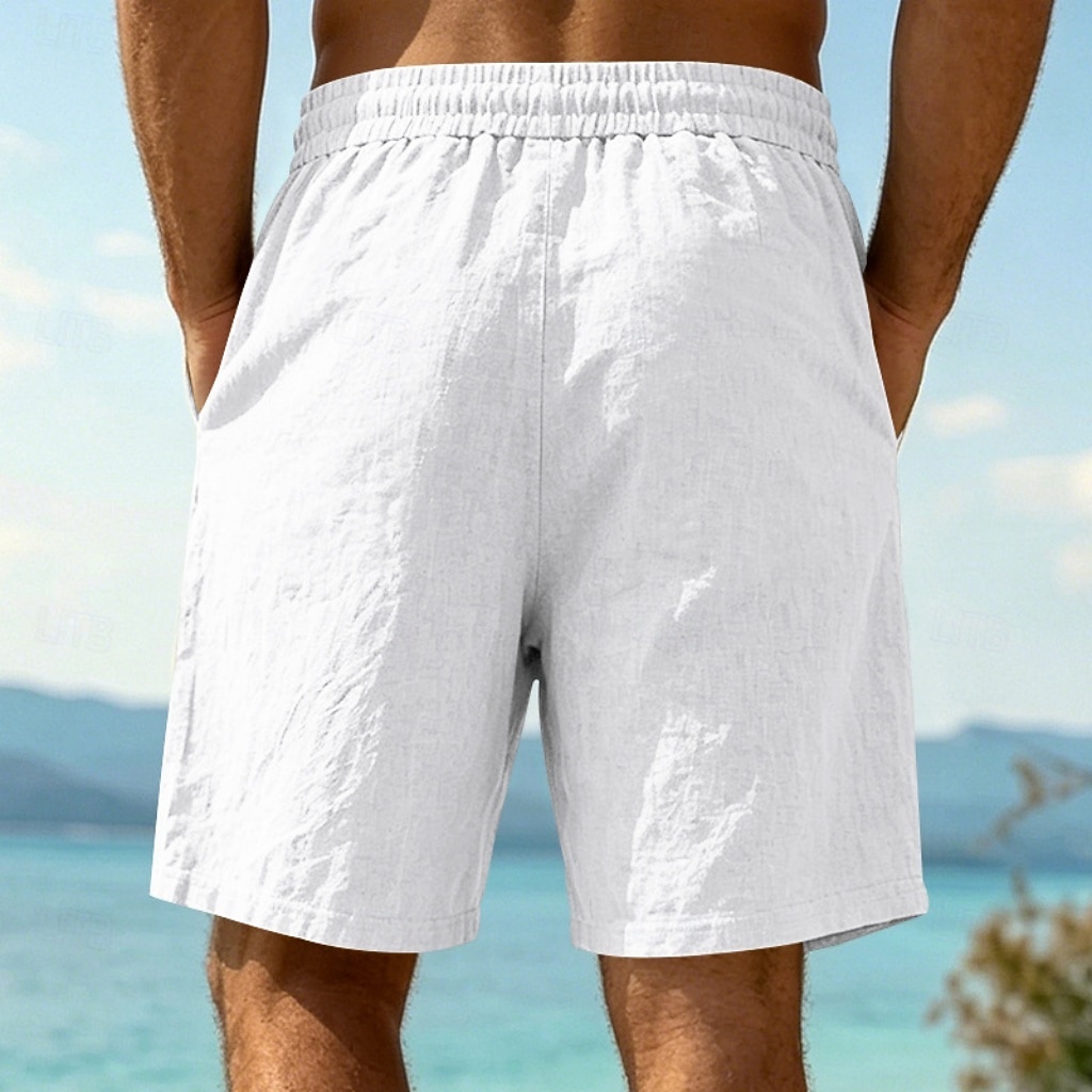 Homme Shorts Shorts en Lin Shorts d'été Shorts de plage Cordon de serrage Taille Élastique Uni Confort Respirant Longueur Genou Quotidien Extérieur Fête Vacances Mode Noir Blanche Non Elastique de 2026 ? $24.99 –P4