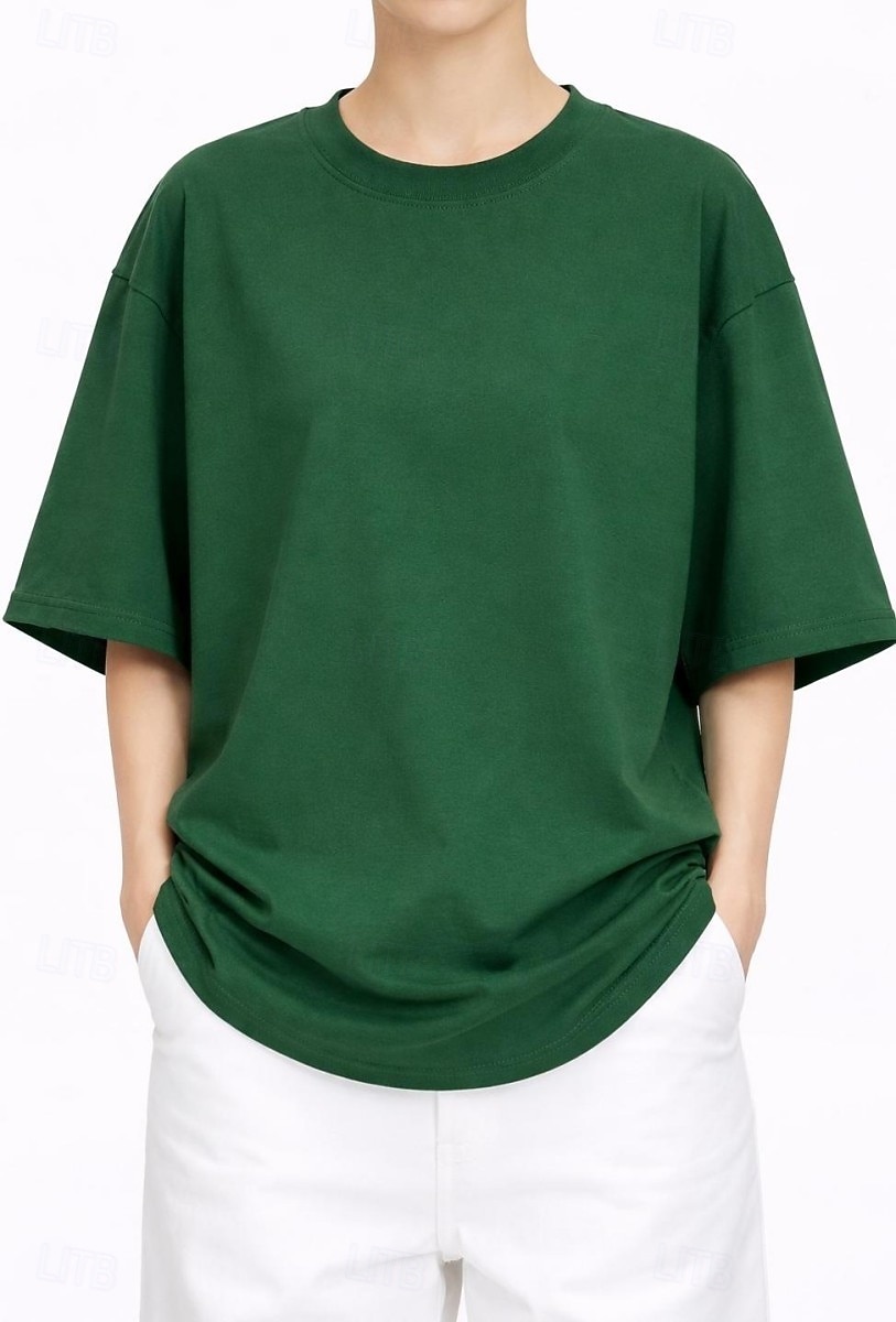 T-shirt surdimensionné en 100 % coton pour femme tee-shirt haut couleur unie élégant basique décontracté manches courtes col rond hauts réguliers sports quotidiens sortie noir blanc rose vin bleu de 2026 ? $19.99 –P14