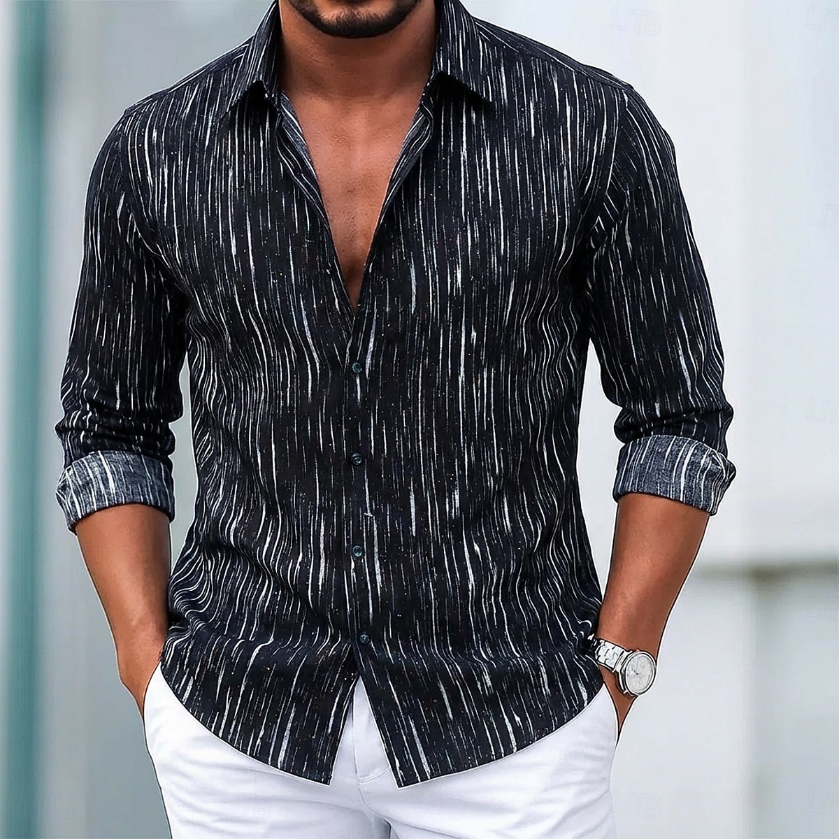 Hombre Camisa para Vestido A Rayas Casual Diario Negro Blanco Rojo Verde Trébol Manga Larga Cuello Vuelto Verano Primavera Ropa 2026 - $31.99 –P3