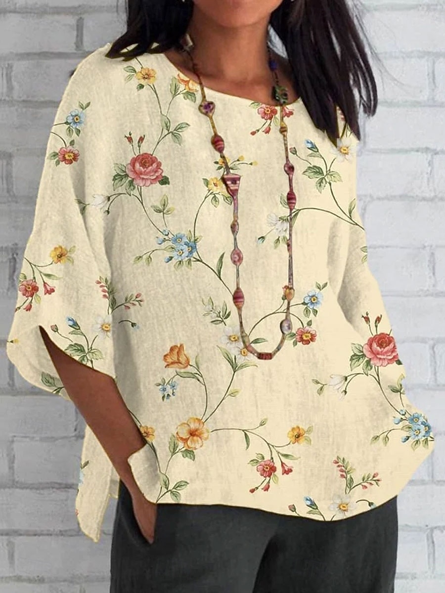 Per donna Camicia Stampato Floreale Grafico Vintage Quotidiano Elegante Mezza Manica Girocollo Top Regolari Casuale Quotidiano Ferie Blu Giallo Rosa Estate Primavera Autunno del 2026 a $32.99 –P1