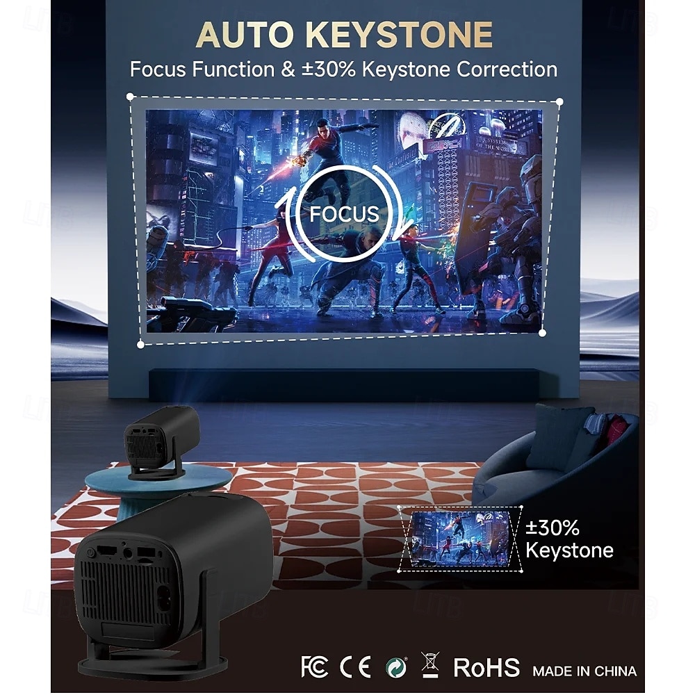 2026年 Android 14、Wi-Fi 6、Bluetooth 5.2、180°回転ポータブルプロジェクター、8Kデコード、300 ANSIルーメン、家庭用、屋外用映画プロジェクター、TVスティック、iOS、Android、Allwinner H723チップ搭載  コレクション – $94.99 –P10