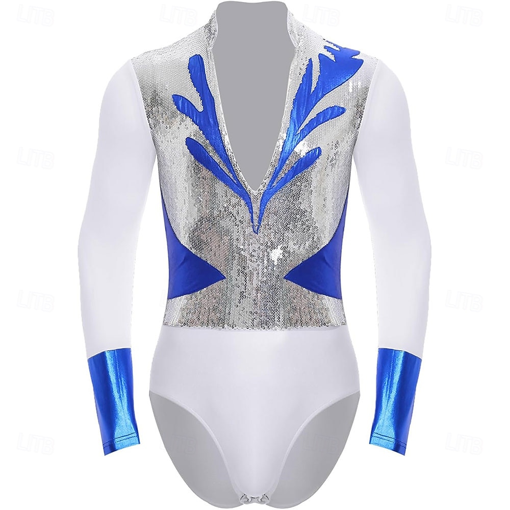 Men's Latin Ballroom Shirt Bodysuit - Sequin & Metallic Spliced Leotard for Salsa, Samba & Performance 2026 - $305.39 –P5