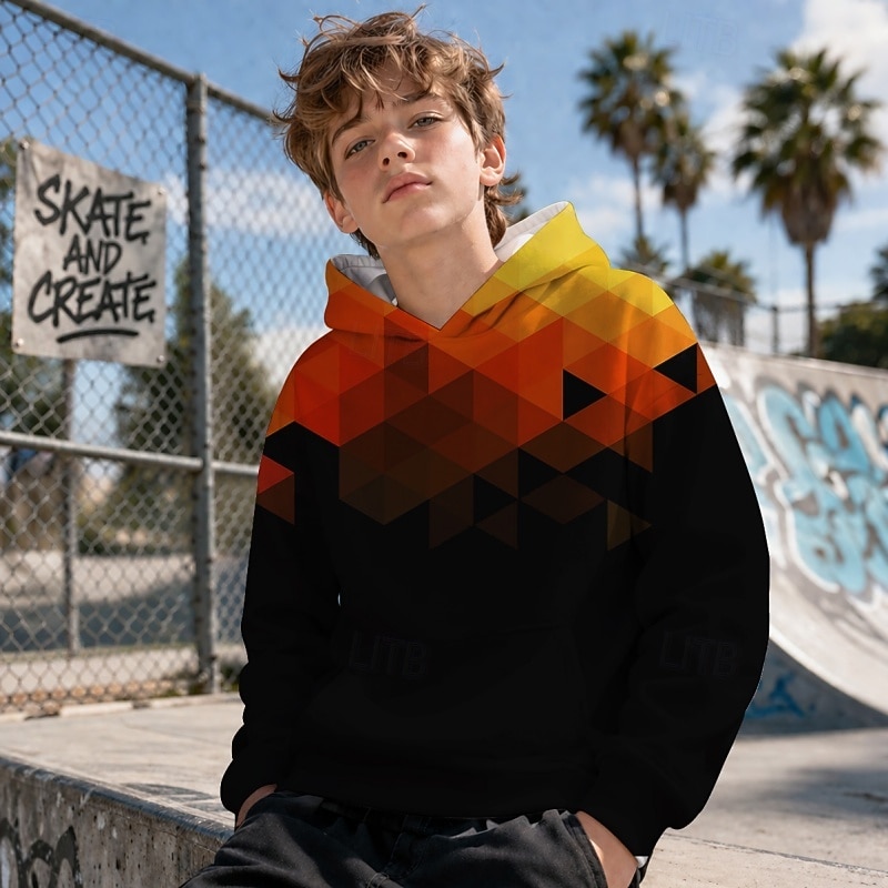 Boys' 3D Graphic Geometric Hoodie Pullover Long Sleeve 3D Print Summer Spring Sports Fashion Streetwear Kids 4-12 Years Hooded Casual Daily Outdoor Regular Fit 2026 - $23.99 –P5