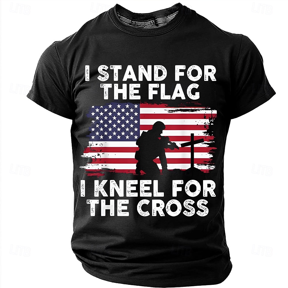 Memorial Day I Stand For The Flag I Kneel For The Cross Men's Bible American Flag Kneeling Soldier Christian Cross Patriotic Graphic T Shirt Vintage Casual Tee Designer Clothing Apparel 2026 - $18.99 –P1
