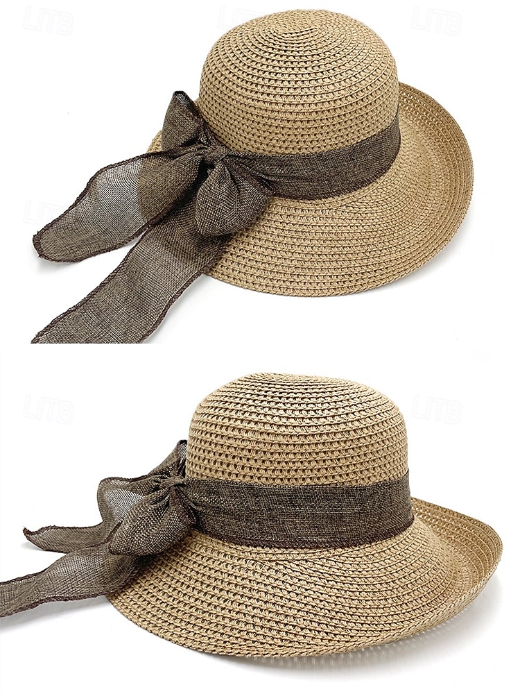 Damen-Sonnenhut im Boho-Stil, faltbarer Strohhut mit breiter Krempe und Schleife in verschiedenen Farben für Strandurlaub, Freizeit, Reisen und Sommerurlaub im Resort. 2026 - $11.99 –P11