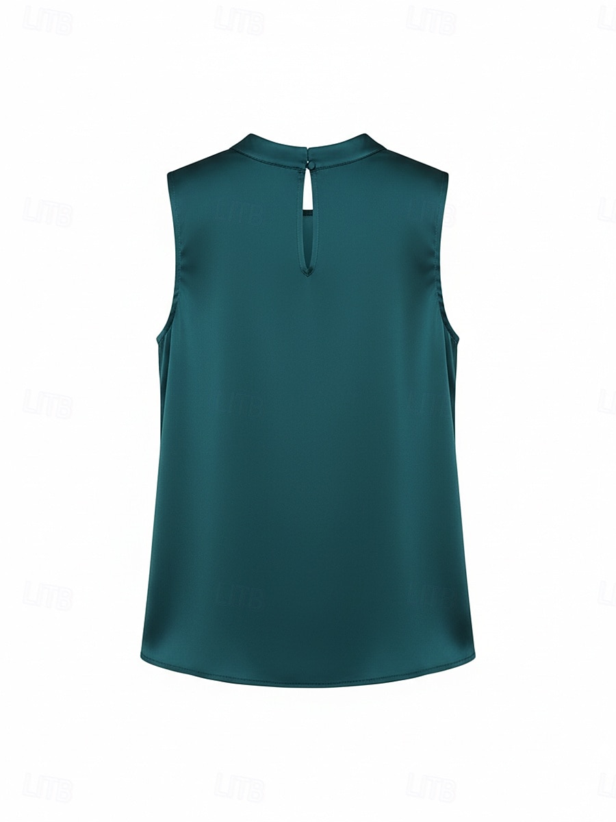Damskie Top satynowy Satynowa koszulka na ramiączkach Satin Tank Podkoszulek Z marszczeniami Równina Elegancja Moda Elegancki Bez rękawów Półgolf Zwykłe topy Codzienny Wyjściowe Weekend Niebieski 2026 - $21.99 –P3