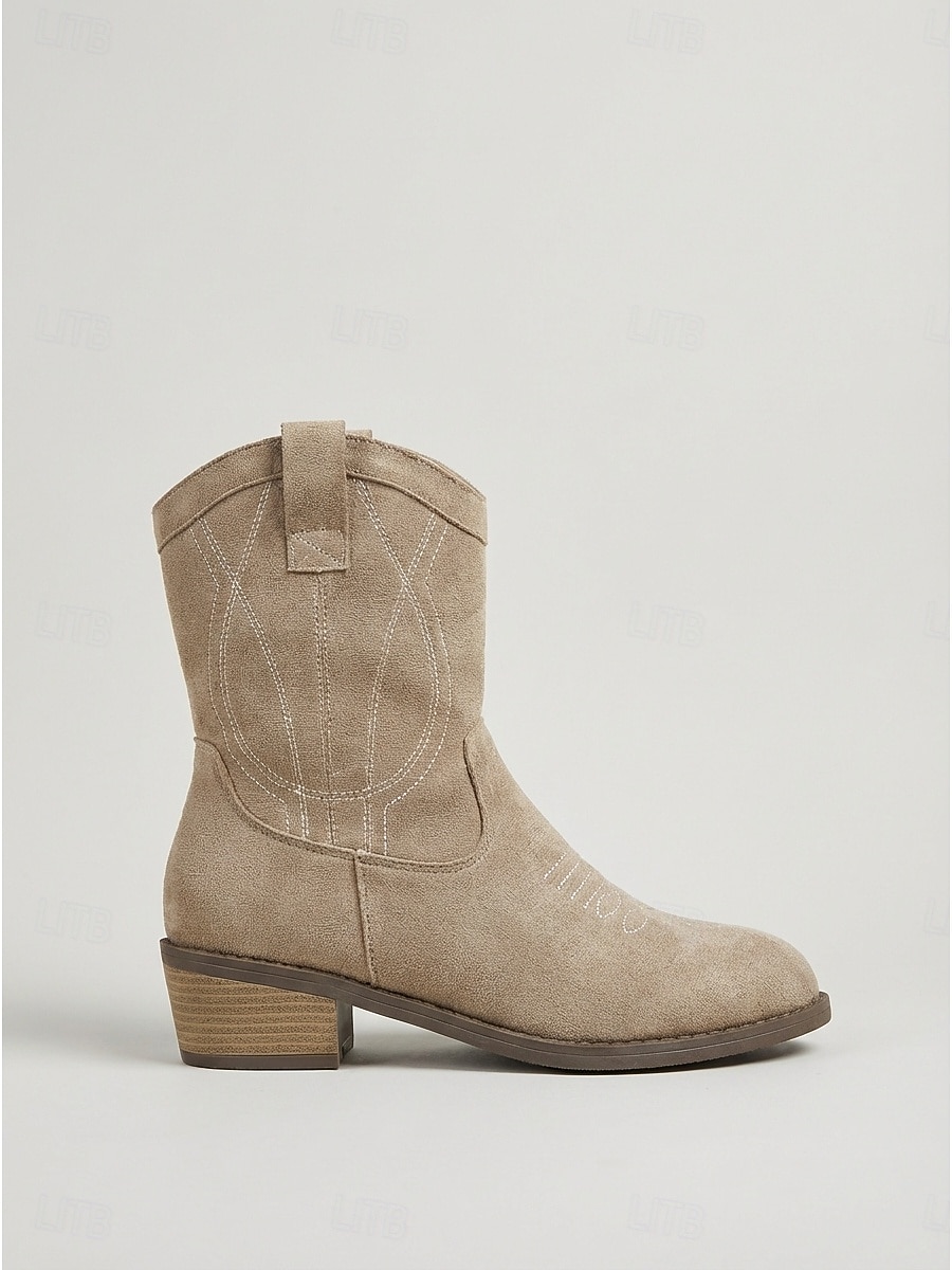 Women's Taupe Suede Western Ankle Boots - Classic Cowboy Short Boots with Embroidery & Block Heel for Outdoor Music Festivals, Country Concerts & Boho Style 2026 - $46.99 –P4