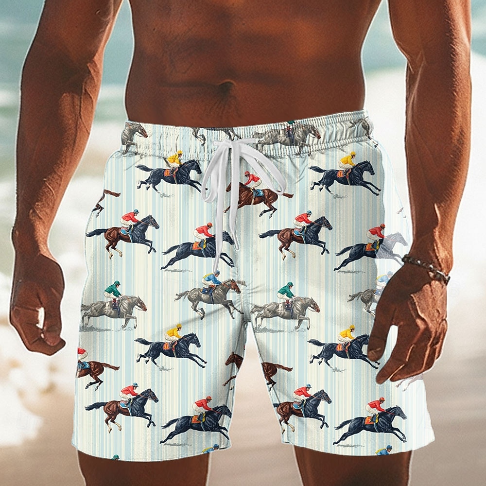 Kentucky Derby Herre Hesteveddeløp Badeshorts Surfeshorts Medium Midje Retro / vintage Ferie Sidelommer Mesh fôr Elastisk snøring i midjen Designer Klær 2026 - $20.99 –P2
