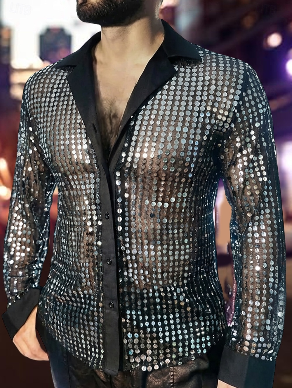 Retro Vintage Anos 70 Anos 80 Japonesa/Curta Hippie Discoteca Paetês Metálico Brilhante Fantasia Homens Fantasia de Carnaval Natal Dia Das Bruxas Carnaval Festa Parada do Orgulho Mês do Orgulho Adulto de 2026 por $24.99 –P5