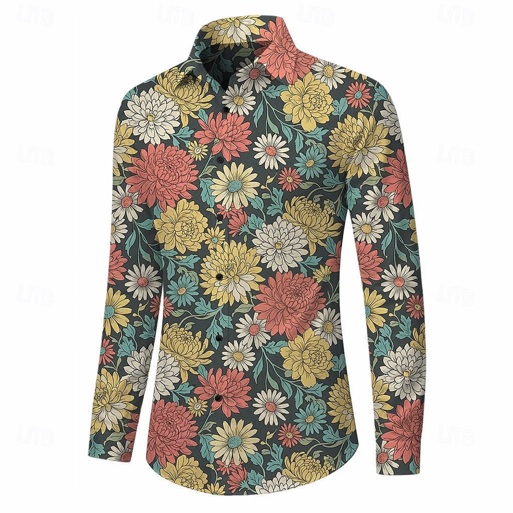 Retro Antiguo Años 70 Camisas Camisa hawaiana Larga Hippie Floral Disfraz Hombre Mascarada Festival de Música Fiesta Ropa Cotidiana Adulto Camisas 2026 - $28.99 –P1