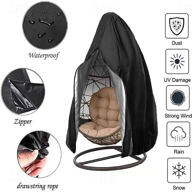 أغطية أثاث الفناء، أغطية كراسي الفناء البيضاوية بسحاب، غطاء كرسي خارجي مقاوم للماء والظروف الجوية القاسية، غطاء كرسي معلق مقاوم للرياح، 75 بوصة × 45 بوصة، أسود، عبوة واحدة 2026 - $22.99 –P3