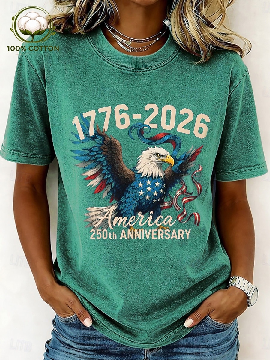 Per donna 100% cotone Lavaggio acido Lavaggio vintage Elegante Classico Manica Corta Girocollo Top Regolari Casuale Blu Nero Rosa Viola Verde Estate Primavera del 2026 a $27.99 –P5